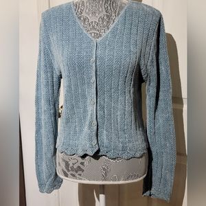 Maggie Lawrence 6 Button Wedgwood Blue Women's Large Sweater V Neck